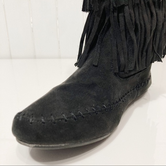 Arizona Jeans Black Suede Tiva Fringe Boots Sise 9M - Picture 6 of 14
